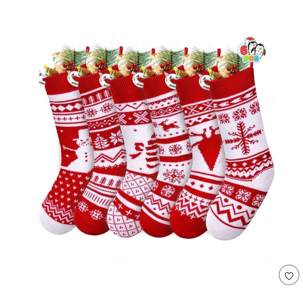 6 Pack 18 Inch Knit Stockings Large Rustic Yarn Xmas Stockings